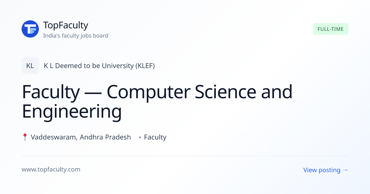 KLEF CSE Faculty Recruitment 2026 — TopFaculty